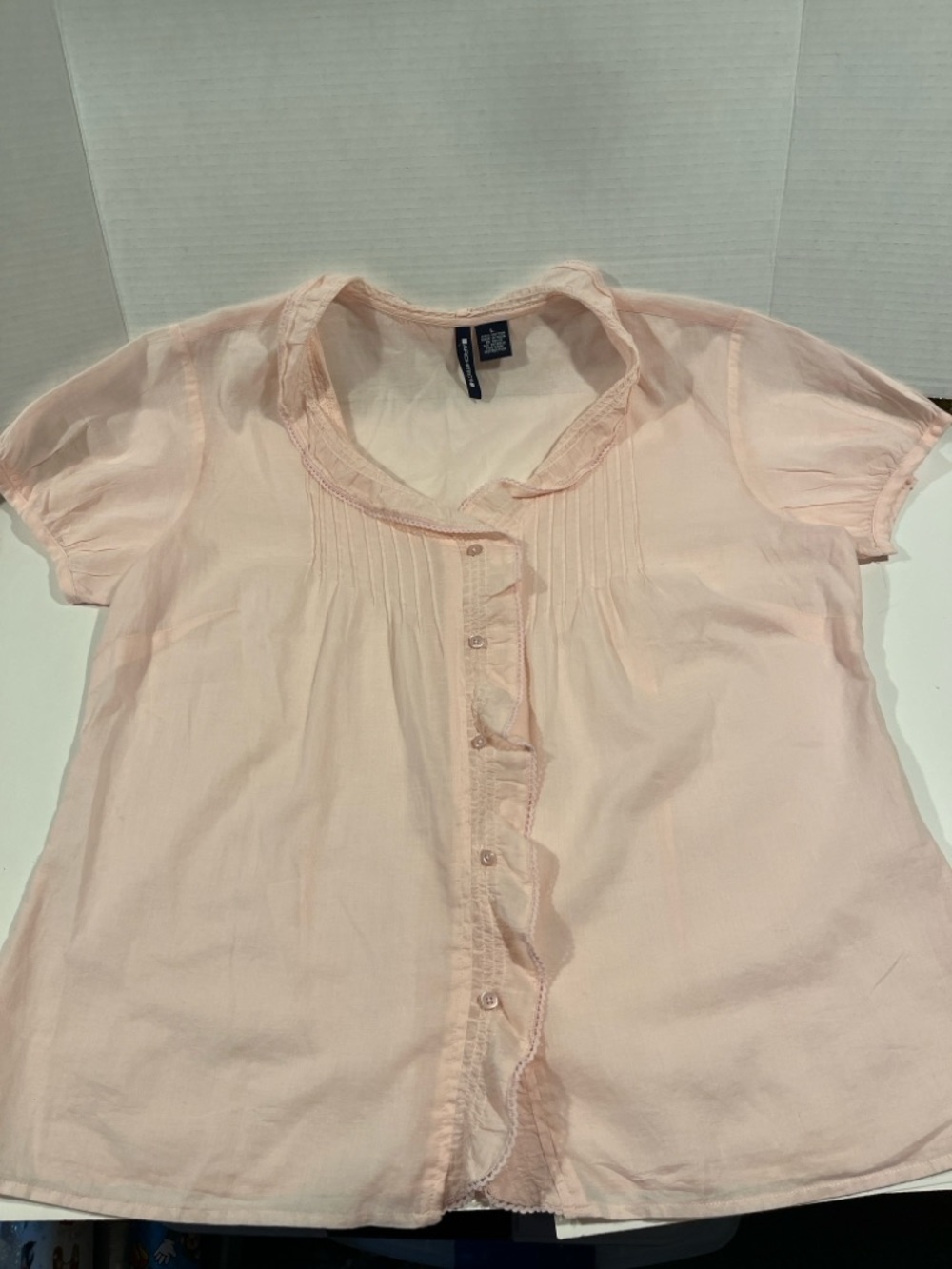 Architect Womens LARGE Blush Pink Ruffle-Front Button Top 100% Cotton